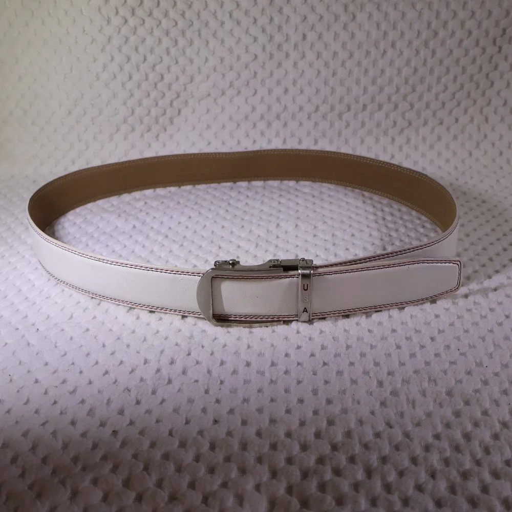 Nexbelt Mens 32 Ratchet Belt White Leather USA Buckle 100-923-BP-06-20-W